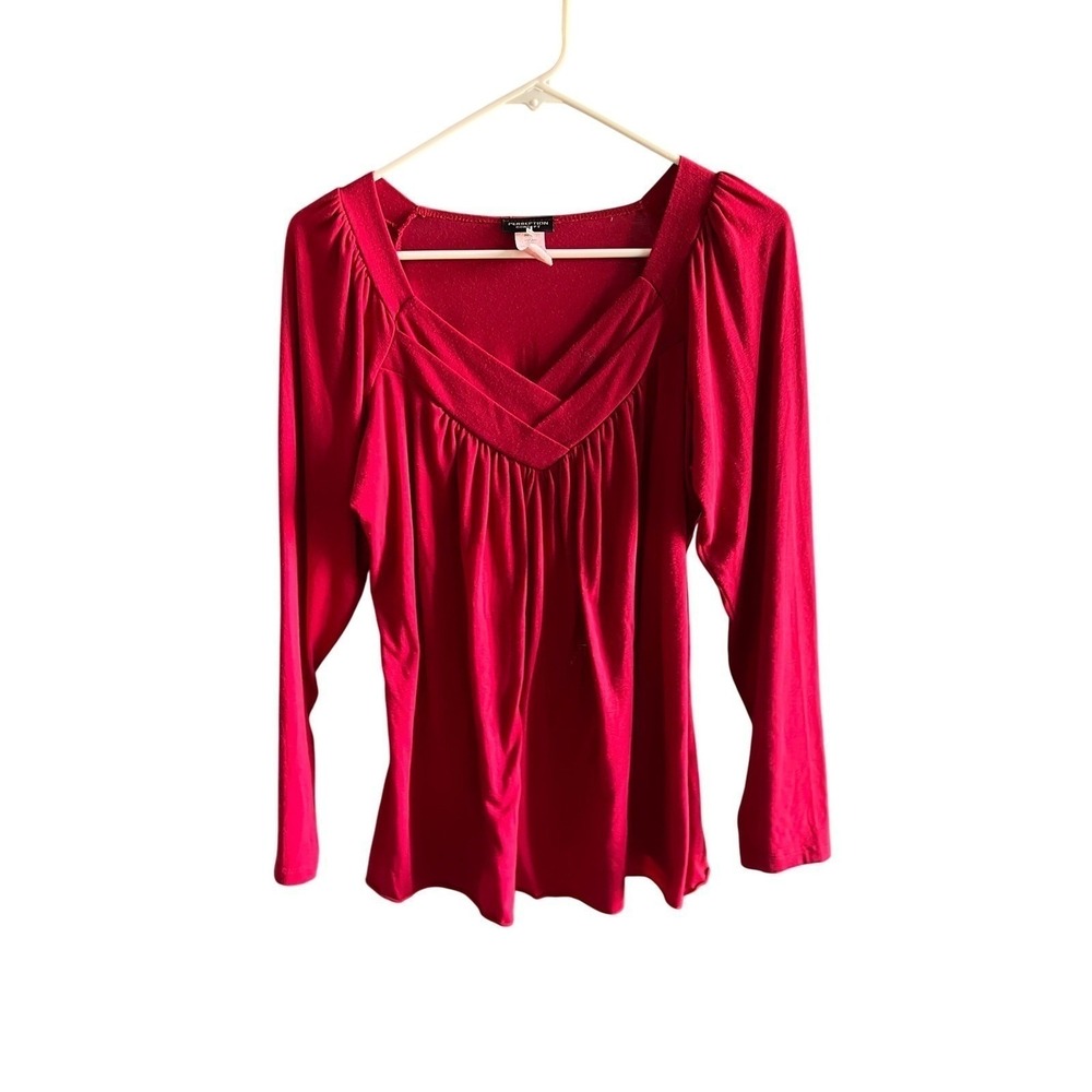 Perception Concept Womens Red Surplice V-Neck Long Sleeve Ruched Tunic Top L